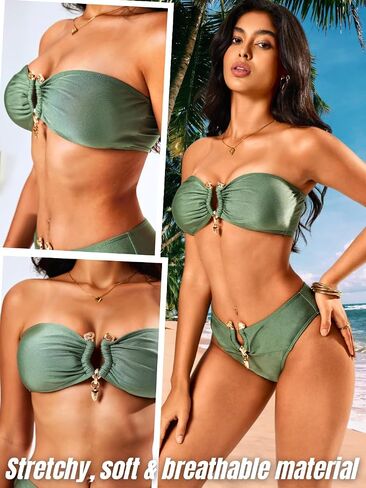 2-Piece Strapless Bikini Sets, High-Waisted Swimsuits, Tan-Through, Tube Top for Women Bandeau Bathing Suit Sexy in Saudi Arabia
