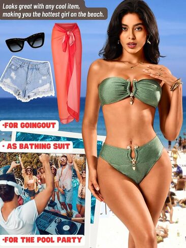 2-Piece Strapless Bikini Sets, High-Waisted Swimsuits, Tan-Through, Tube Top for Women Bandeau Bathing Suit Sexy in Saudi Arabia