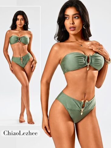 2-Piece Strapless Bikini Sets, High-Waisted Swimsuits, Tan-Through, Tube Top for Women Bandeau Bathing Suit Sexy in Saudi Arabia
