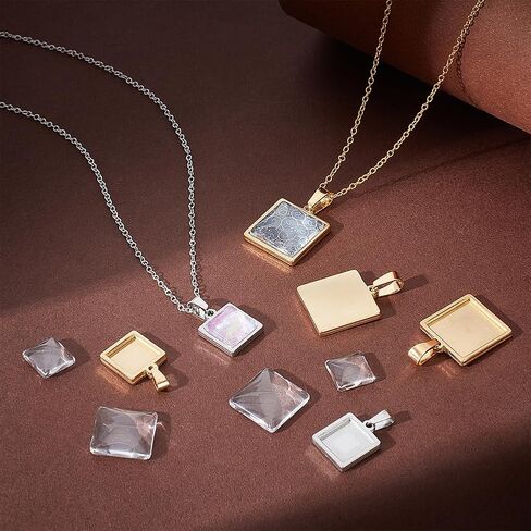 UNICRAFTALE 12 Sets 4 Sizes Stainless Steel DIY Blank Square Cabochon Settings Blank Dome Bezel Tray Charms with Glass Cabochons Blank Bezel Pendant Making Kit for Jewelry Making 10/15/20/25mm in Saudi Arabia