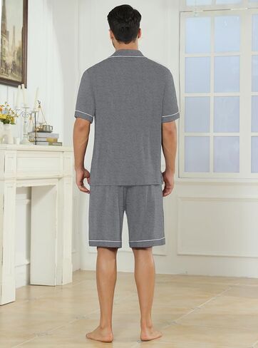 Veseacky Mens Pajamas Set Short Sleeve Soft Button Down Sleepwear Two Piece Mens Loungewear Pjs Set with Pockets S-XXL in Saudi Arabia