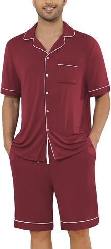 Veseacky Mens Pajamas Set Short Sleeve Soft Button Down Sleepwear Two Piece Mens Loungewear Pjs Set with Pockets S-XXL in Saudi Arabia