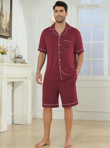 Veseacky Mens Pajamas Set Short Sleeve Soft Button Down Sleepwear Two Piece Mens Loungewear Pjs Set with Pockets S-XXL in Saudi Arabia