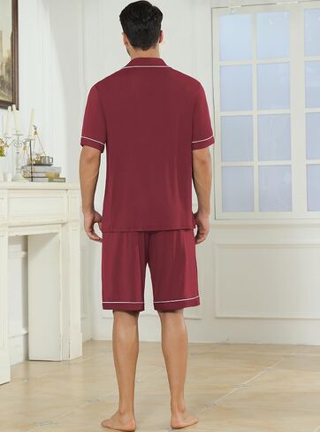 Veseacky Mens Pajamas Set Short Sleeve Soft Button Down Sleepwear Two Piece Mens Loungewear Pjs Set with Pockets S-XXL in Saudi Arabia