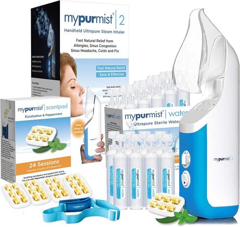 Mypurmist® Handheld Ultrapure Instant Steam Inhaler – Fast Allergy Nasal Congestion Cold Cough Sinus Relief - Aromatherapy Vaporizer Steamer Humidifier, Voice Care, FSA/HSA/FDA Listed in Saudi Arabia