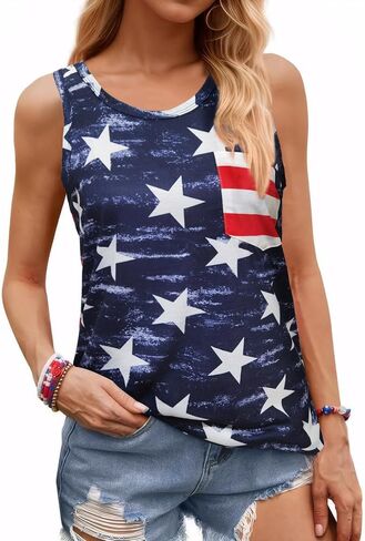 Women's American Flag Tank Tops 4th of July Sleeveless USA Flag Shirts Casual Racerback Stars and Stripes Patriotic T Shirts in Kuwait
