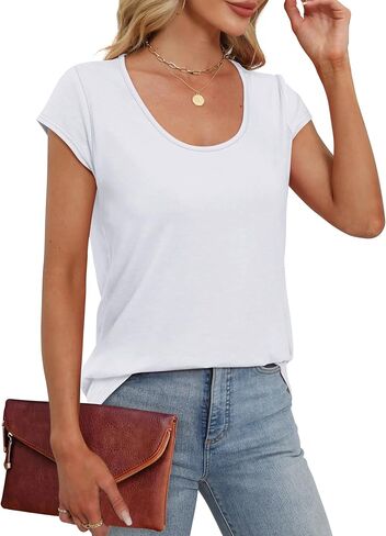 Saloogoe Womens Summer Tops 2025 Cap Sleeve U Neck T Shirts Short Sleeve Tshirts Shirts Beach Fashion Vacation Outfits in Saudi Arabia