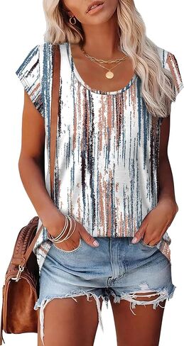 Saloogoe Womens Summer Tops 2025 Cap Sleeve U Neck T Shirts Short Sleeve Tshirts Shirts Beach Fashion Vacation Outfits in Saudi Arabia