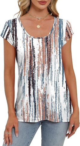 Saloogoe Womens Summer Tops 2025 Cap Sleeve U Neck T Shirts Short Sleeve Tshirts Shirts Beach Fashion Vacation Outfits in Saudi Arabia