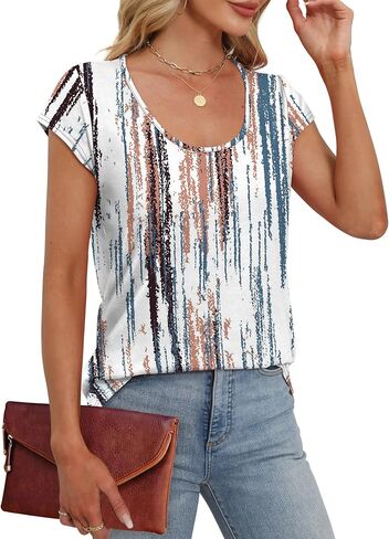 Saloogoe Womens Summer Tops 2025 Cap Sleeve U Neck T Shirts Short Sleeve Tshirts Shirts Beach Fashion Vacation Outfits in Saudi Arabia