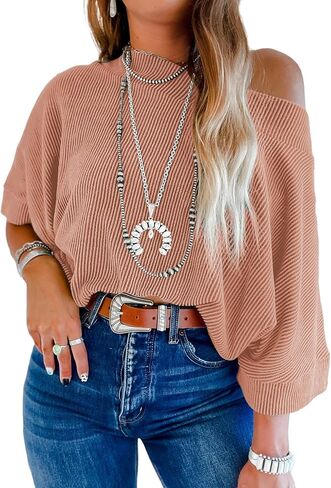 EVALESS Sexy Off The Shoulder Tops for Women 3/4 Length Sleeve Womens Tops Spring Summer 2025 Boat Neck One Shoulder Shirts in Saudi Arabia