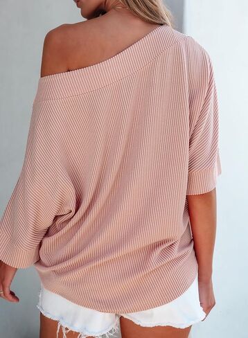 EVALESS Sexy Off The Shoulder Tops for Women 3/4 Length Sleeve Womens Tops Spring Summer 2025 Boat Neck One Shoulder Shirts in Saudi Arabia