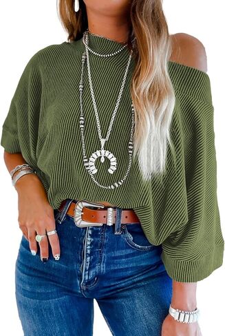 EVALESS Sexy Off The Shoulder Tops for Women 3/4 Length Sleeve Womens Tops Spring Summer 2025 Boat Neck One Shoulder Shirts in Saudi Arabia