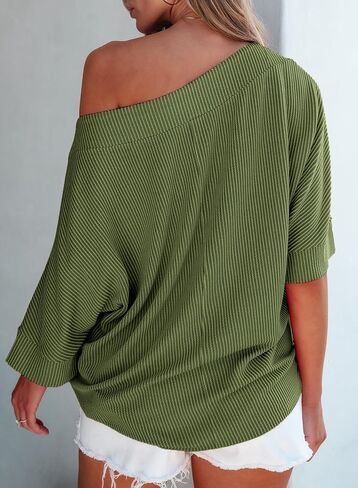 EVALESS Sexy Off The Shoulder Tops for Women 3/4 Length Sleeve Womens Tops Spring Summer 2025 Boat Neck One Shoulder Shirts in Saudi Arabia