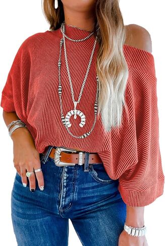 EVALESS Sexy Off The Shoulder Tops for Women 3/4 Length Sleeve Womens Tops Spring Summer 2025 Boat Neck One Shoulder Shirts in Saudi Arabia