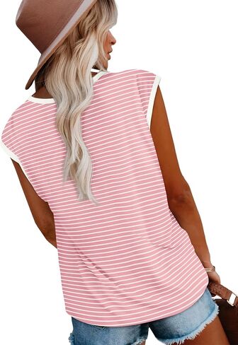 Xieerduo Womens Tops Dary Disy Summer Summer Striped Cap Sleeve Tops Color Block Loose Fit in Kuwait