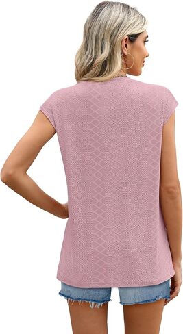 SAMPEEL Womens T Shirts Short Sleeve Pleated Dressy Casual Cap Sleeve Summer Tops Blouses in Saudi Arabia
