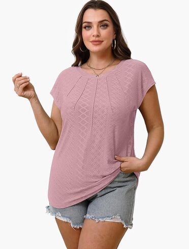 SAMPEEL Womens T Shirts Short Sleeve Pleated Dressy Casual Cap Sleeve Summer Tops Blouses in Saudi Arabia