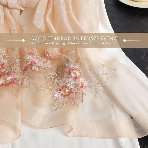 Silk Scarf Chiffon Scarf Women Ginkgo Embroidery Transparent Tulle Lightweight Long Scarf Shawl Wrap Spring Autumn in Saudi Arabia