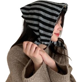 Knitted Triangle Scarf for Women Y2k Stripe Head Scarf Aesthetic Accessories Cottagecore Streetwear Triangle Shawl