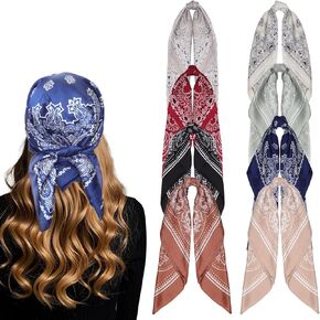 8 PCS Women Square Satin Head Scarves 27.6 Inch Silk Hair Wrap Neck Scarf Boho Silk Bandana Hair Scarves for Women