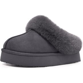 Litfun Fuzzy Platform Slippers for Women Winter House Shoes with Memory Foam Indoor Outdoor Outdoor