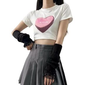POHADON Kawaii Long Fingerless Gloves Lace Arm Warmers for Women Teen Girls Y2k Harajuku Cosplay Lolita Thumb Hole Mittens