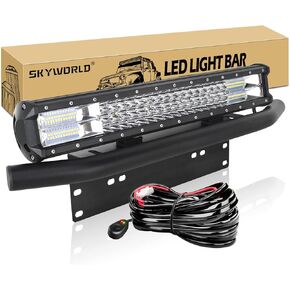 SKYWORLD 20" 288W Triple Row Off-Road LED Light Bar - Combo Beam Driving Lights, 6000K White with Wiring Harness & License Plate Bracket for Trucks, SUVs, ATV, 4x4/4WD