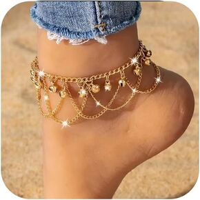 Small Bell Ankle Bracelets For Women,Summer Beach Jewelry For Women,Non Tarnish Waterproof Exquisite Fashion Gift Jewelry