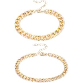 2PCS Gold Anklets for Women, Cuban Link Anklets for Women Waterproof Minimalist Cuban Link Chain Dainty Layered Ankle Bracelets Adjustable Size, Minimalist Jewelry for Women’s Stylish