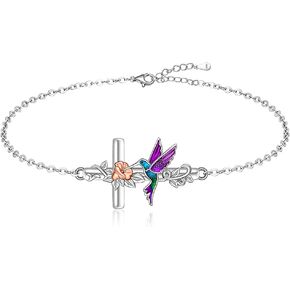 Hummingbird Ankle Bracelets for Women Cross Hummingbird Bracelet Anklet Summer Sterling Silver 925 Beach Ocean Foot Hummingbirds Jewelry Gifts
