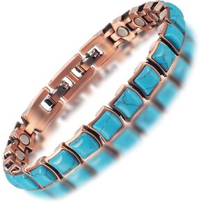Copper Ankle Bracelet for Women, Pure Copper Coloured Turquoise Magnetic Anklet Jewelry, 3500 Gauss Magneti (0037A)