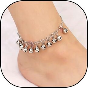 Bangle anklet with bells for Women 18k Gold/Silver Dainty Waterproof Charm Anklet Plus Size Good Luck Boho Beach Adjustable Indian Cute Bell Ankle Bracelet Jewelry for Women Teen Girls