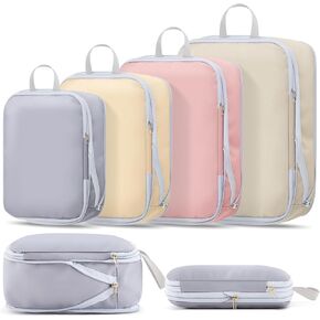 4 Pack Compression Packing Cubes for Suitcases Expandable Waterproof Travel Bags Suitcase Organizer Bags Set for Women Men