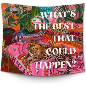 XLDLIOO Preppy Leopard Disco What's The Best That Could Happen Wall Tapestry, Retro Maximalist Tapestry Hanging for Girly Room Bedroom, Groovy Tapestries Wall Decor Art for Teen Girls Dorm 50x60in