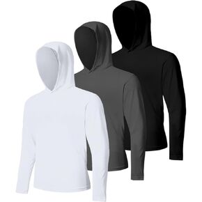 3 Pack Men's UPF 50+ Sun Protection Hoodie Shirts Long Sleeve Shirts Quick Dry Lightweight for Running Workout Hiking Fishing