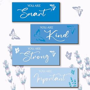 FENCORDAR 4 Pcs Butterfly Wall Decor Girls Room Decor Wooden Purple Wall Decor Positive Butterfly Wall Art Prints Inspirational Gift for Teen Girls Women Room Nursery Bedroom Bathroom(Purple, 10x4)