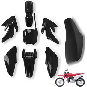 CRF70F Plastics Kit with Tall Seat – Compatible with Honda CRF70F, Thicker ABS Dirt Bike Plastics with High Elasticity Seat, Black Off-Road Body Panels Set