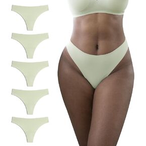 MALAMUTE Women's Breathable Silky Seamless Thong Panties No Show Invisible Underwear 5Pack 1322