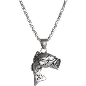 Largemouth Bass Fish Necklace - Fisherman Stainless Steel Jumping Bass Pendant - Fishing Amulet Gift