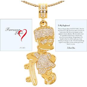 putouzip Bart Chain Necklace 18K Gold Plated Fully Iced Out Zircon Stainless Steel Pendant For Men