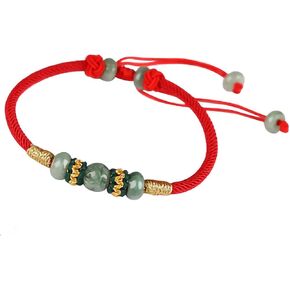 Beads Bracelet for Women Men, Adjustable Hand-Woven Cord Lucky Jade Beaded Friendship Protection Red String Bracelets for Friends Gifts