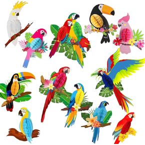 12 Pieces Parrot Honeycomb Hanging Decorations, Jungle Party Decorations Hawaiian Summer Beach Birthday Tropical Birds Party Paper Cutouts for Home Classroom Supplies
