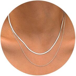 925 Sterling Silver Layered Necklaces for Women - Dainty Herringbone Necklace & Trendy Stacked Jewelry, Hypoallergenic Gift for Easter, Anniversary, Birthday, Christmas, or Mother's Day
