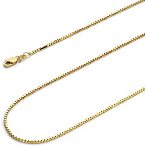 14k REAL Yellow/White/Rose Gold Solid 1.2mm, 1mm, 0.8mm, 0.6mm, 0.5mm Box Link Chain Necklace with Lobster Claw Clasp