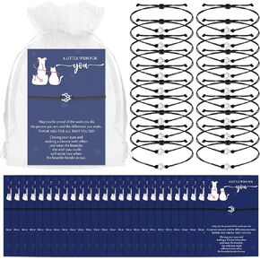 Tondiamo Graduation CNA Nurse Veterinary Appreciation Gifts Bulk Adjustable Strings Paw Bracelets with Card for Pet Lover