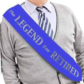 The Legend Has Retired Sash – Elegant Gold Foil Legendary Sash for Both Women and Men & a Large Gold Safety Pin. Perfect for Retirement Parties by JPACO (Blue)