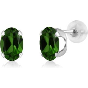 Gem Stone King 1.40 Ct Oval 7x5mm Green Chrome Diopside 14K White Gold Stud Earrings For Women Men