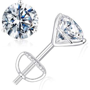 MOOSEA Martini Moissanite Earrings for Women Men, 0.2-4 ct Round D Color VVS1 Clarity Lab Created Earring 925 Sterling Silver Classic 3 Prong Moissanite Earrings Screw Back for Women Men