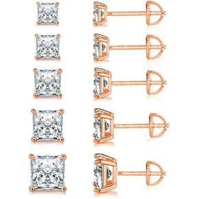 18K الذهب المطلي الأميرة قطع Zirconia zirconia برغي الظهر حزمة القرط الحرك من 5 أزواج (5 أزواج)